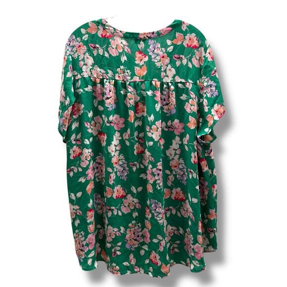 Torrid Hi Low Georgette Floral Short Sleeve Blouse Green 3 3X 22 24 - Picture 6 of 8